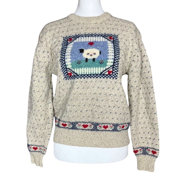 Eddie Bauer Sweaters - 90s Vintage Cottagecore Eddie Bauer Sheep Sweater. S/M. Wool Blend, Grandmacore